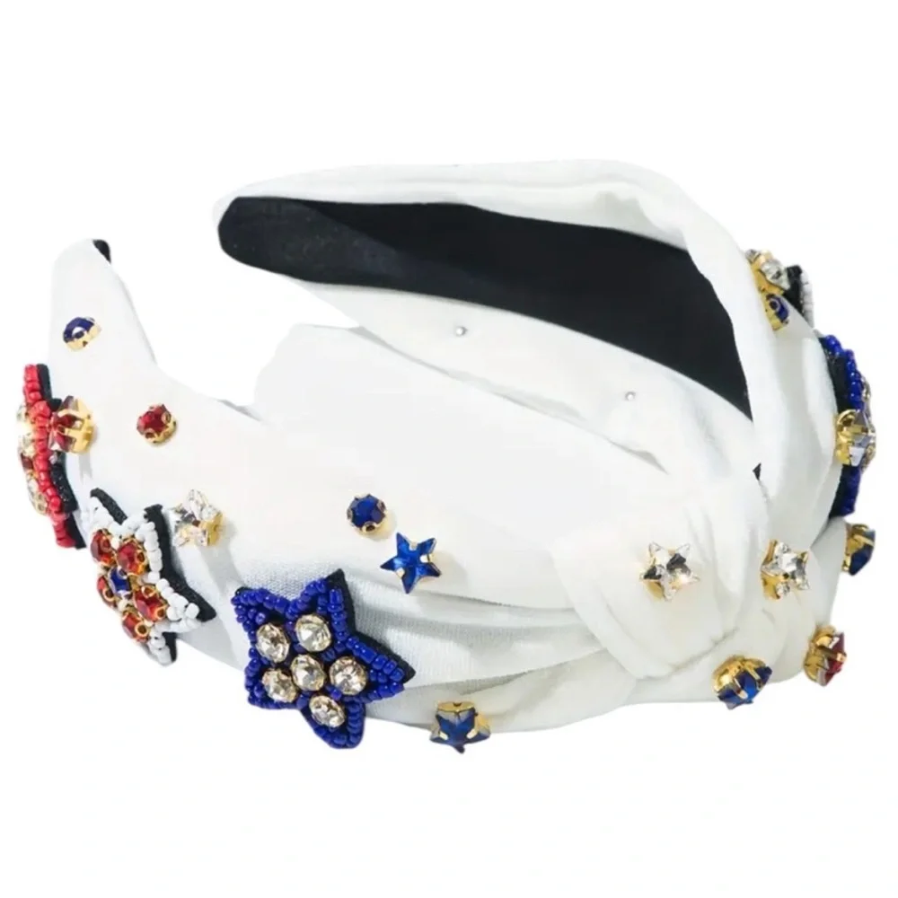White Patriotic Beaded Star Headband
